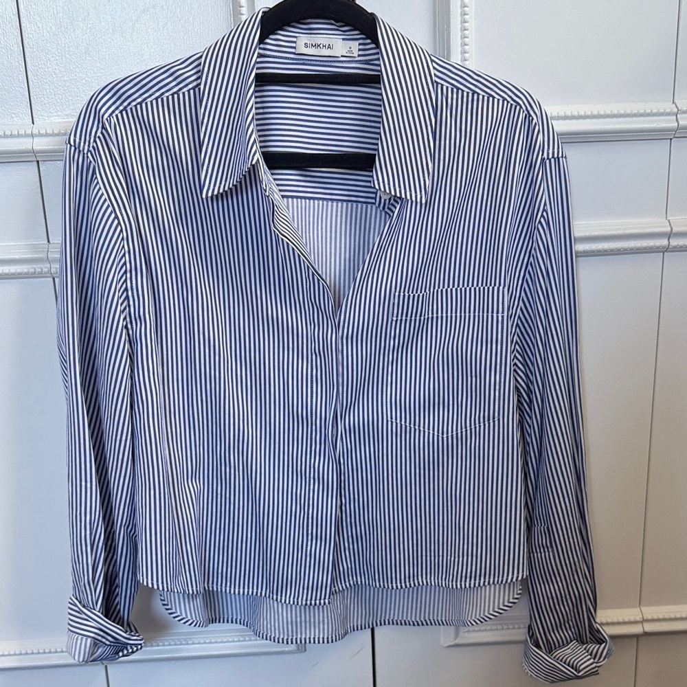 Jonathan Simkhai Blue and White Striped Button Down Shirt